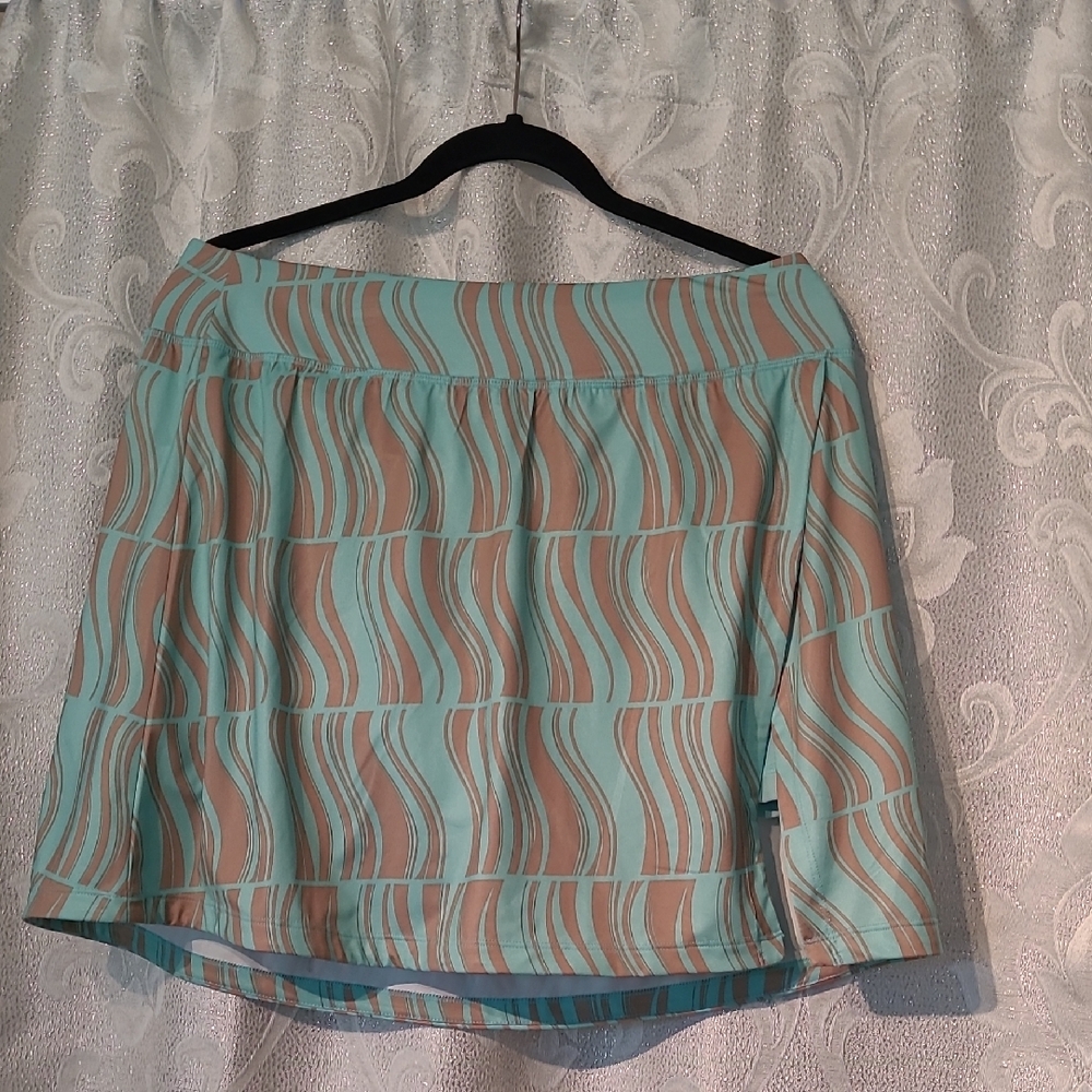 Stylish Aqua and Brown Patterned Skirt